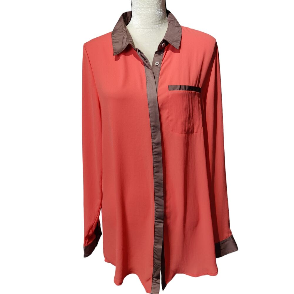 Free People Coral and Brown Blouse